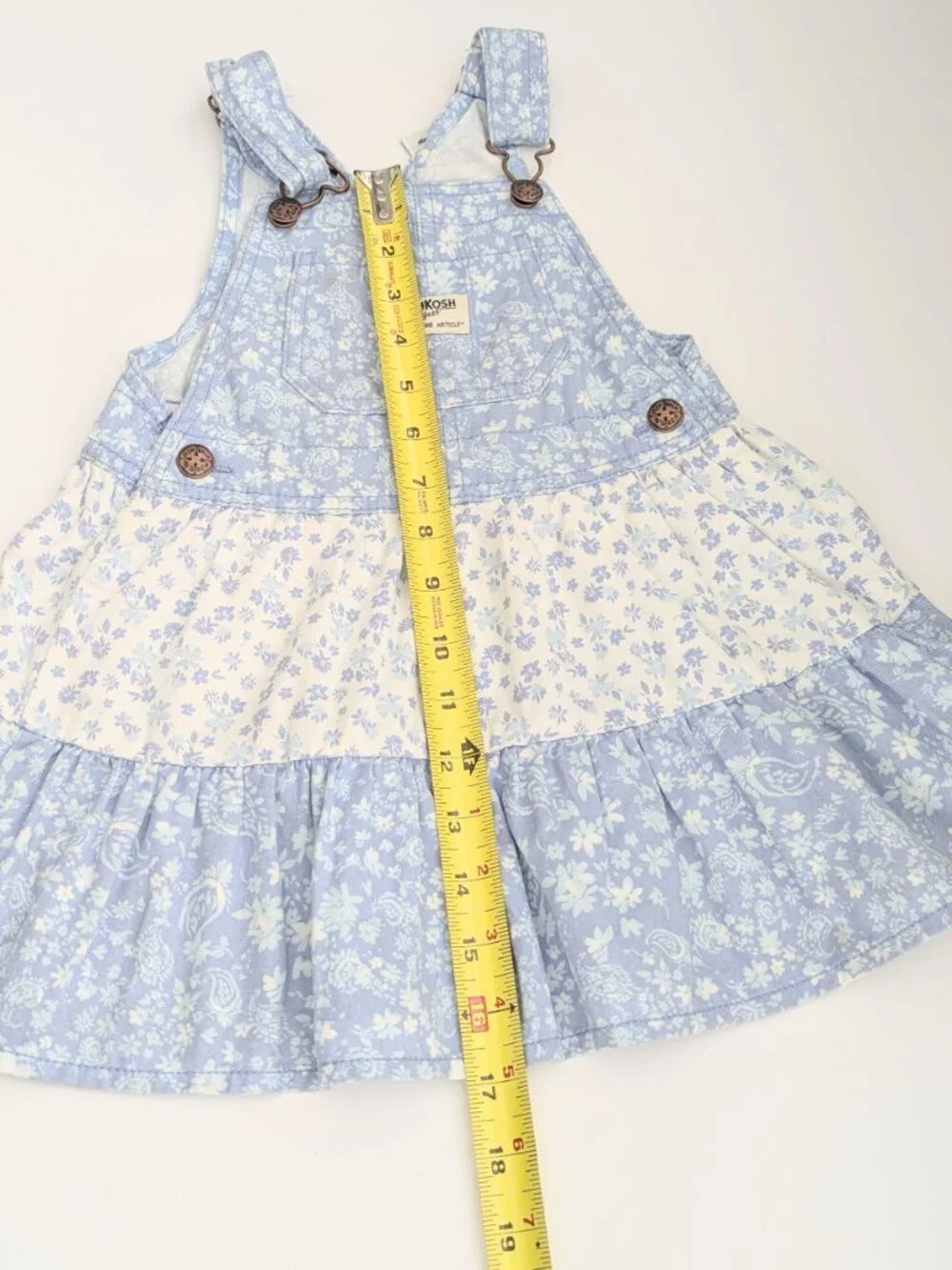 OshKosh B'gosh Girls (Size 3) Blue & White Floral Tiered Bib/Overall-Style Dress
